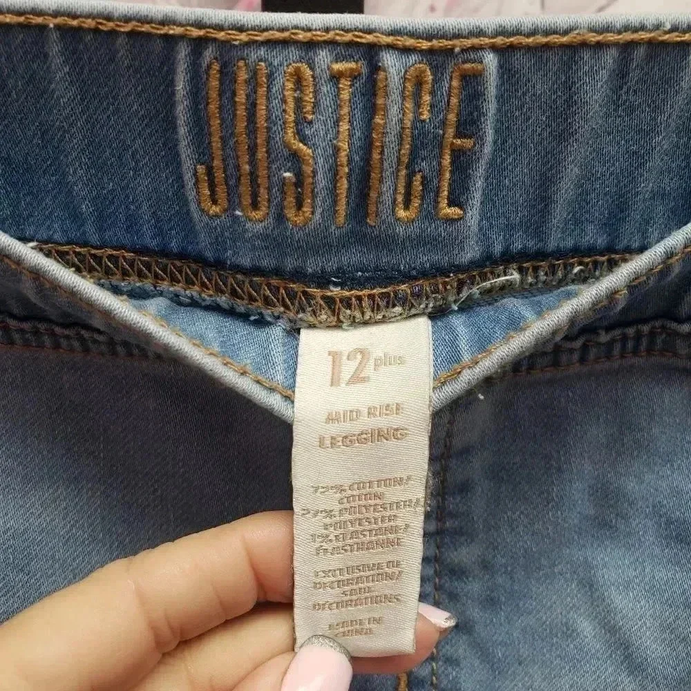 Justice Girls Sequined Heart Mid Rise Pull On Jegging